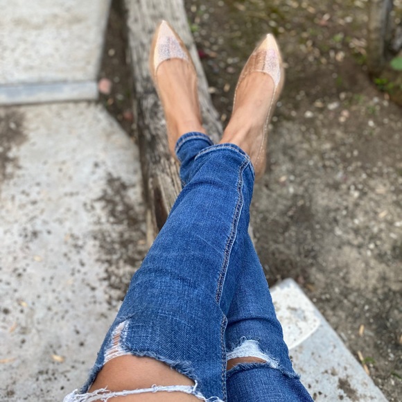 Shoes - Glittery Nude PVC Jelly Slip On Flats